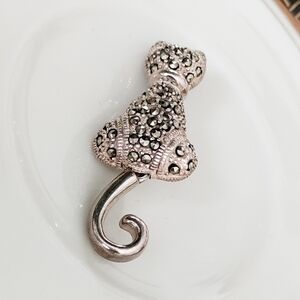 Kitty Cat Vintage Brooch Marcasite &  Sterling Silver